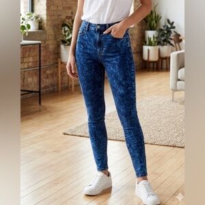 American Eagle Sky High Dark Blue Acid Wash High-Waisted Jeggings Women’s Size 8